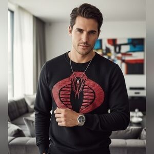 HUDSON Outerwear Cobra G.I Joe Black Red Mesh Pullover Sweatshirt Size S